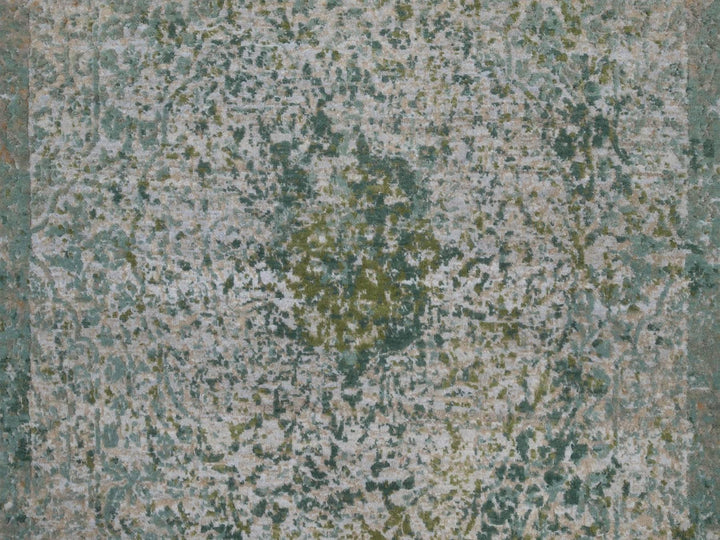 5'0" x 7'2" New Hand Knotted Green Wool & Silk Rectangle Oriental Rug - MOA10292385