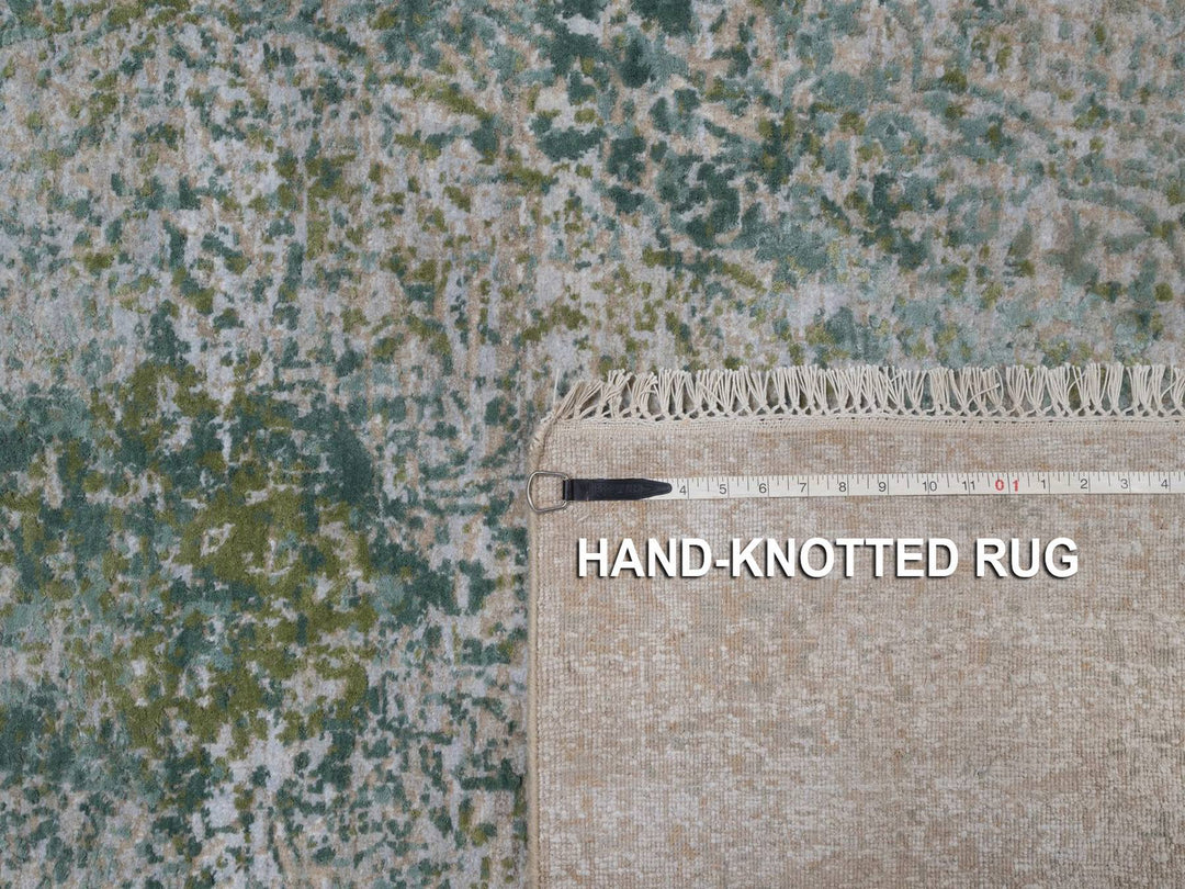 5'0" x 7'2" New Hand Knotted Green Wool & Silk Rectangle Oriental Rug - MOA10292385