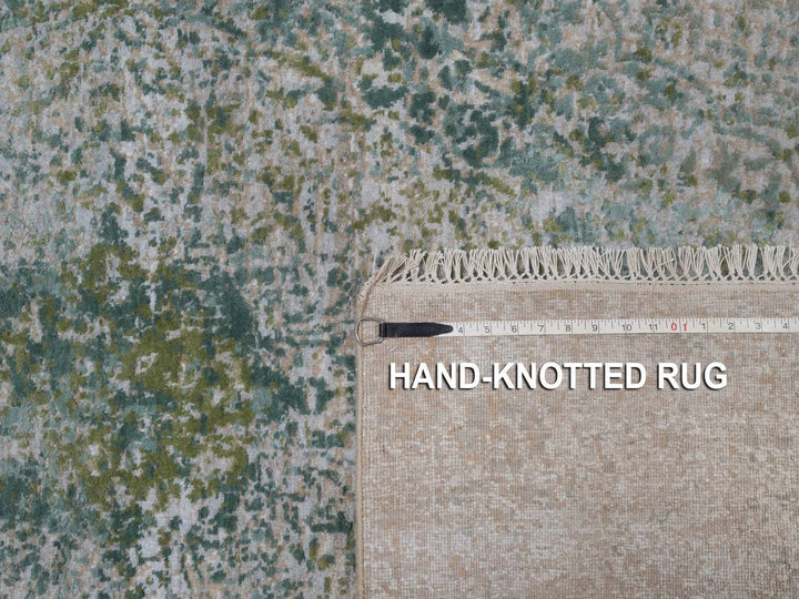 5'0" x 7'2" New Hand Knotted Green Wool & Silk Rectangle Oriental Rug - MOA10292385