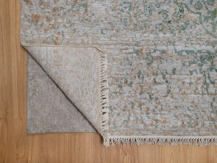 6'0" x 9'0" New Hand Knotted Green Wool & Silk Rectangle Oriental Rug - MOA10292386