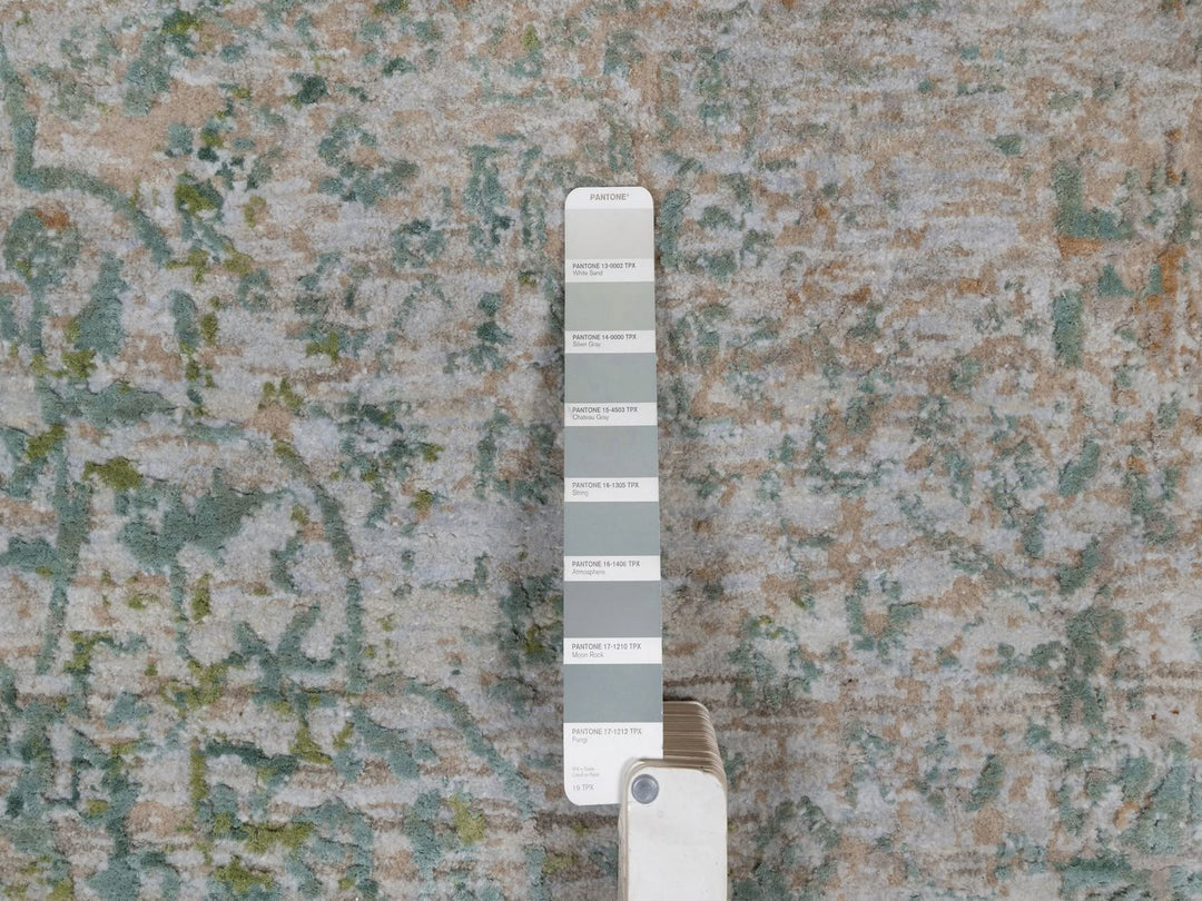 6'0" x 9'0" New Hand Knotted Green Wool & Silk Rectangle Oriental Rug - MOA10292386