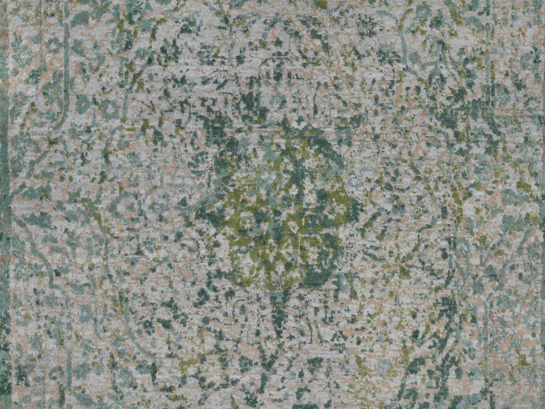 6'0" x 9'0" New Hand Knotted Green Wool & Silk Rectangle Oriental Rug - MOA10292386