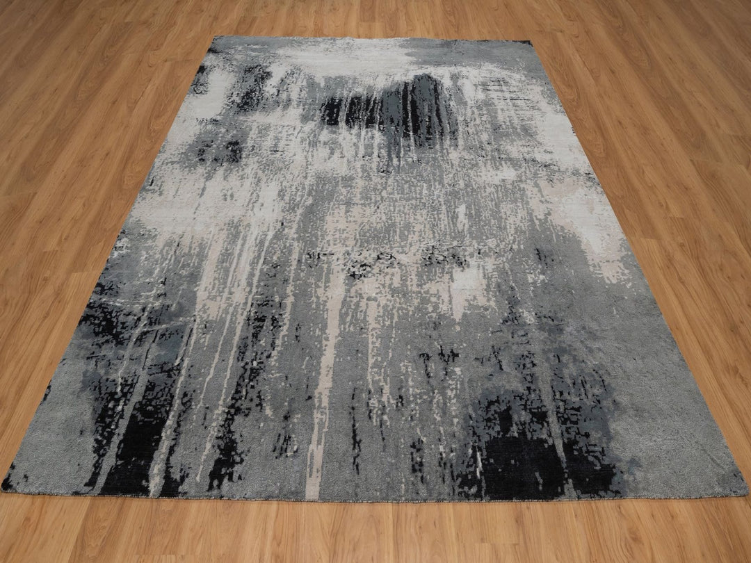 8'1" x 10'1" New Hand Knotted Ivory Wool & Silk Rectangle Oriental Rug - MOA10292387