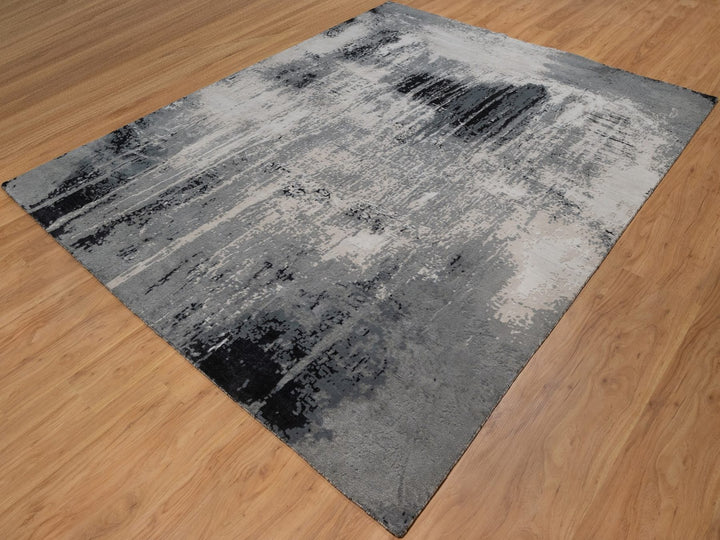 8'1" x 10'1" New Hand Knotted Ivory Wool & Silk Rectangle Oriental Rug - MOA10292387