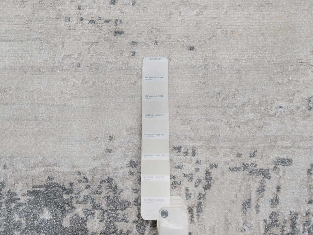 8'1" x 10'1" New Hand Knotted Ivory Wool & Silk Rectangle Oriental Rug - MOA10292387