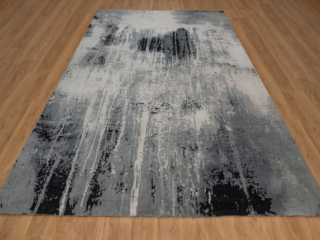 9'0" x 12'0" New Hand Knotted Ivory Wool & Silk Rectangle Oriental Rug - MOA10292388