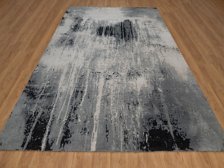 9'0" x 12'0" New Hand Knotted Ivory Wool & Silk Rectangle Oriental Rug - MOA10292388