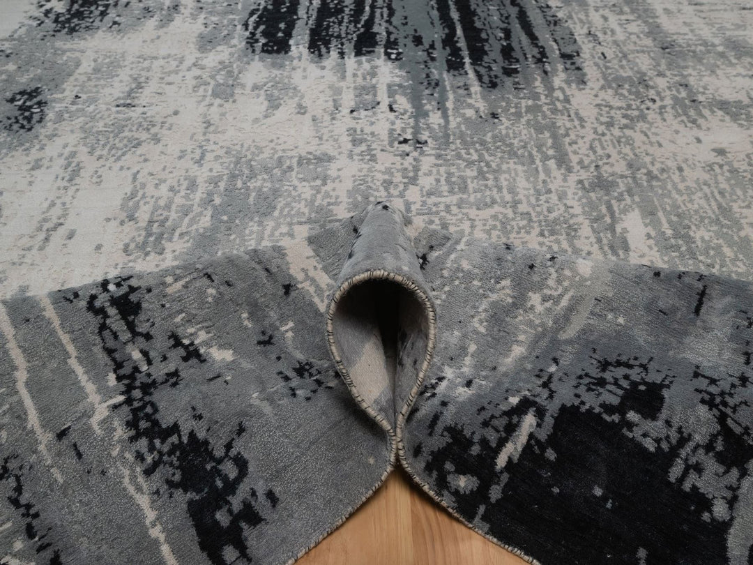 9'0" x 12'0" New Hand Knotted Ivory Wool & Silk Rectangle Oriental Rug - MOA10292388