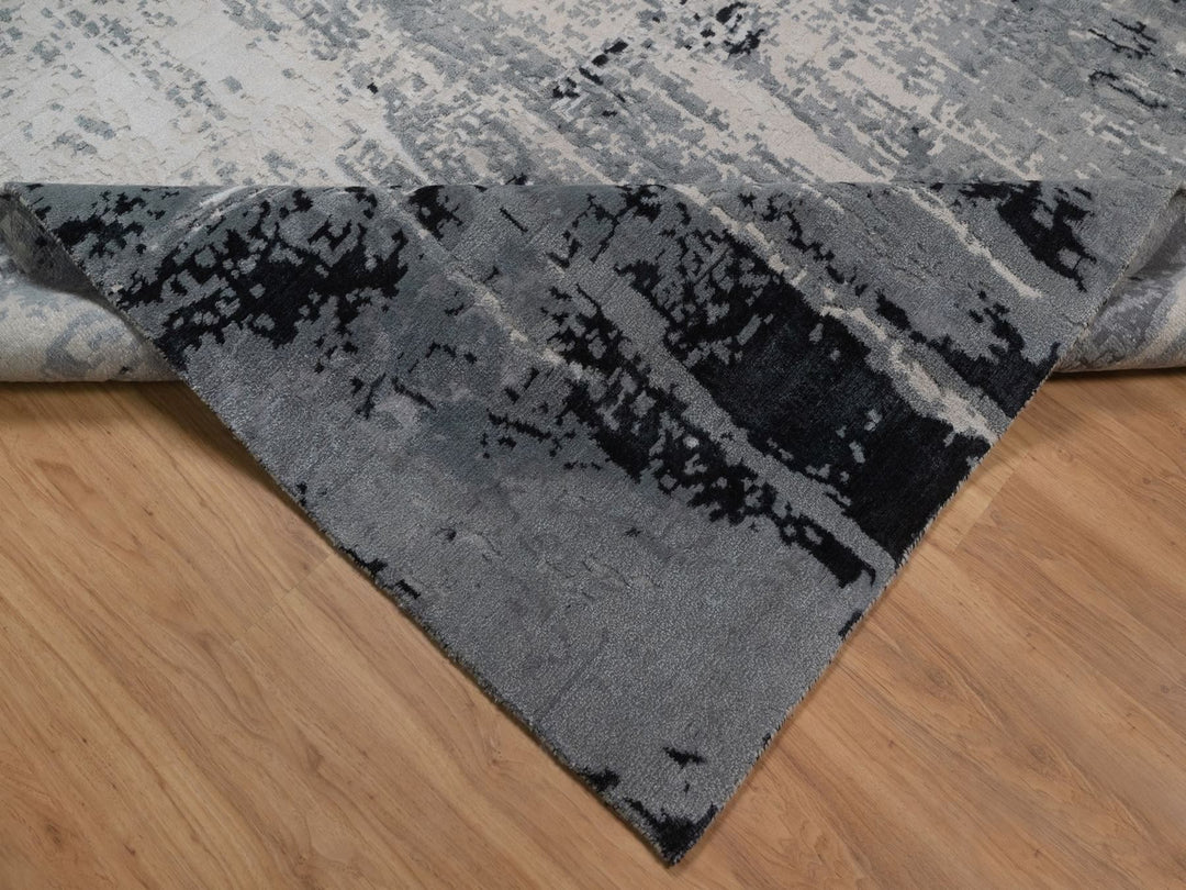 9'0" x 12'0" New Hand Knotted Ivory Wool & Silk Rectangle Oriental Rug - MOA10292388