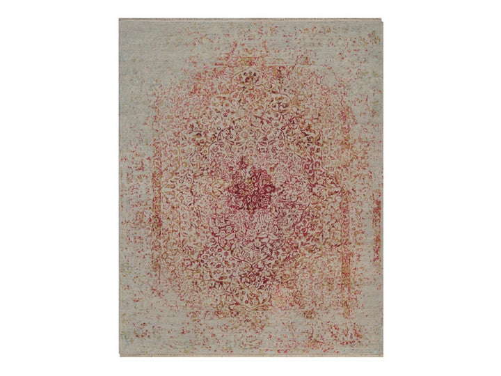 7'11" x 9'10" New Hand Knotted Pink Wool & Silk Rectangle Oriental Rug - MOA10292390