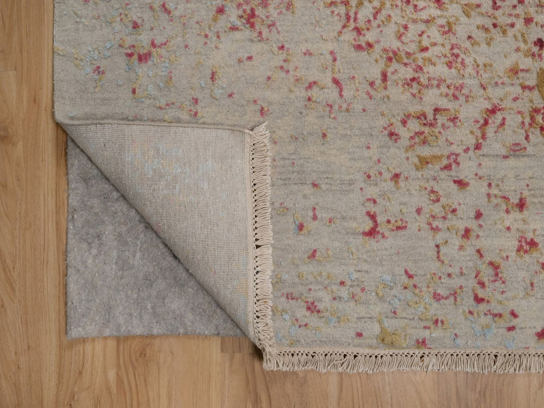 7'11" x 9'10" New Hand Knotted Pink Wool & Silk Rectangle Oriental Rug - MOA10292390