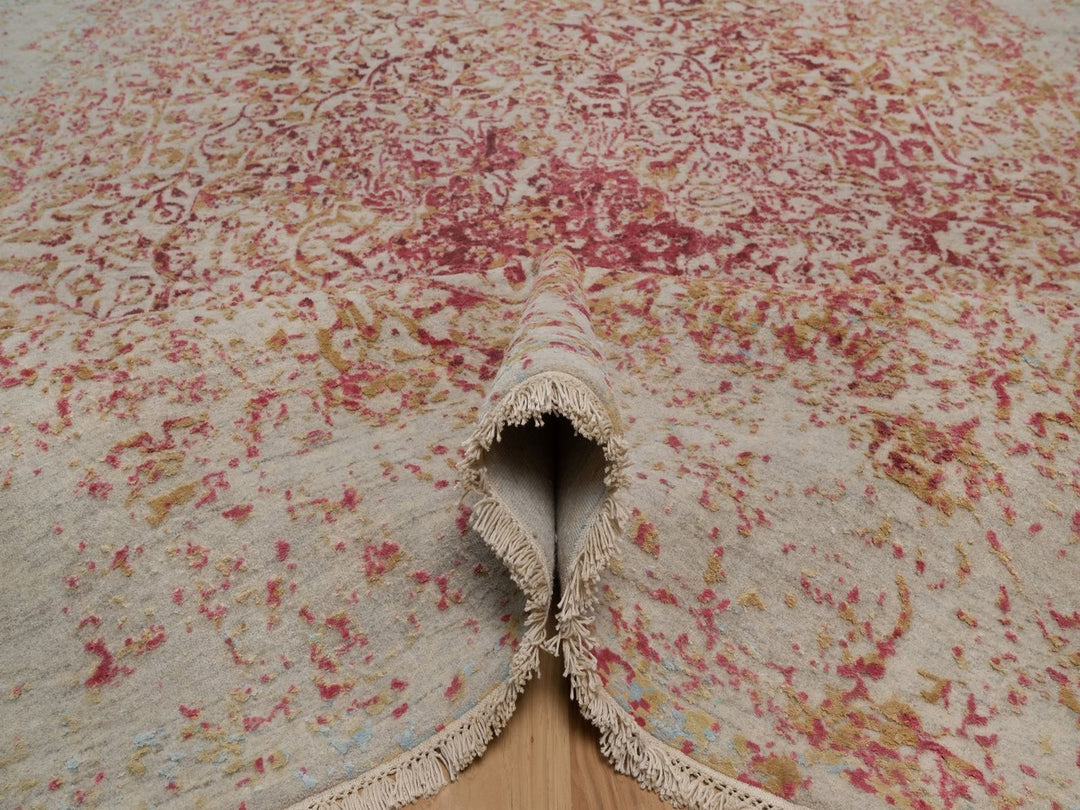 7'11" x 9'10" New Hand Knotted Pink Wool & Silk Rectangle Oriental Rug - MOA10292390