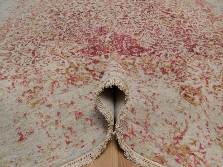 7'11" x 9'10" New Hand Knotted Pink Wool & Silk Rectangle Oriental Rug - MOA10292390