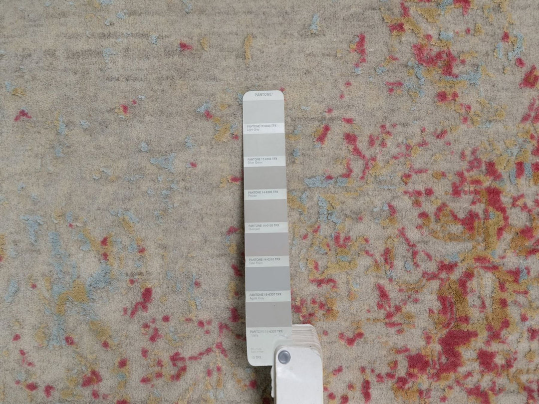 7'11" x 9'10" New Hand Knotted Pink Wool & Silk Rectangle Oriental Rug - MOA10292390