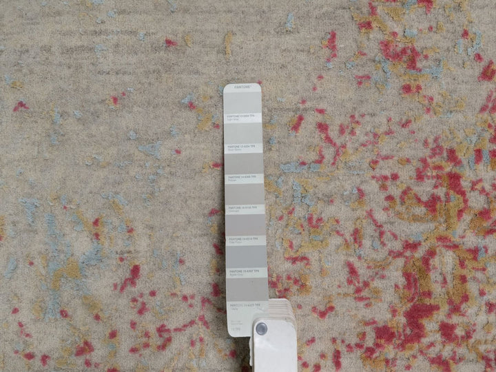 7'11" x 9'10" New Hand Knotted Pink Wool & Silk Rectangle Oriental Rug - MOA10292390