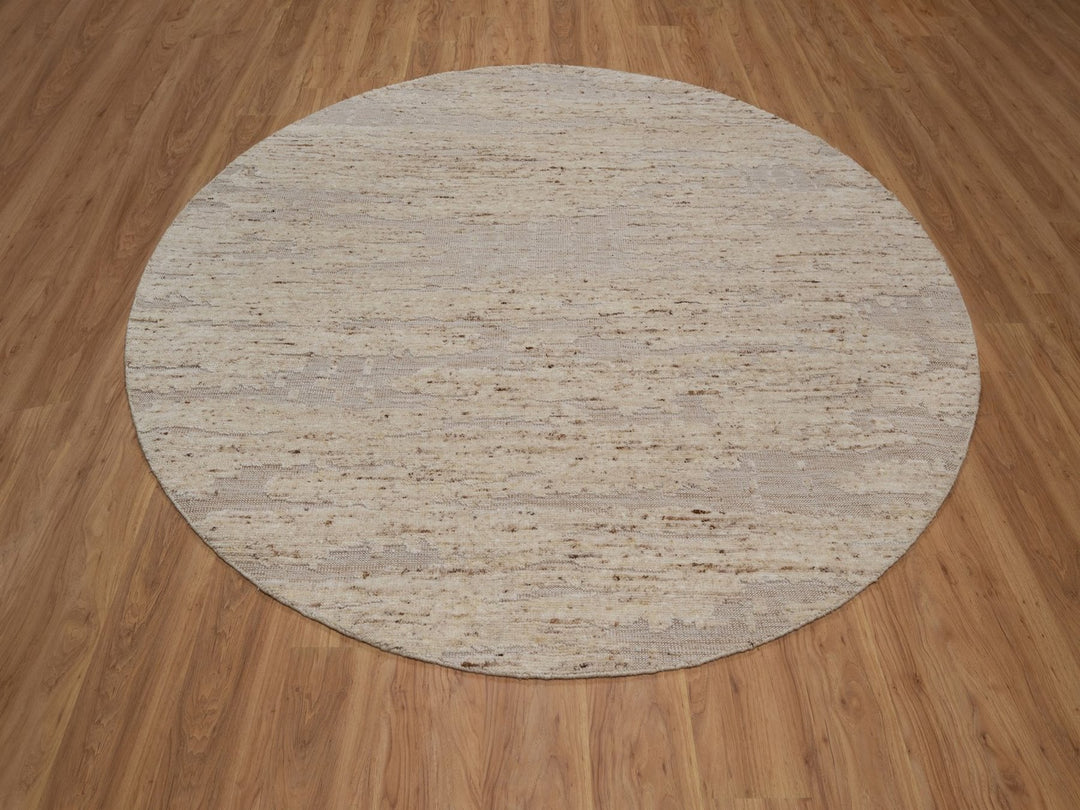 8'0" x 8'0" New Hand Knotted Ivory Wool Round Oriental Rug - MOA10292392