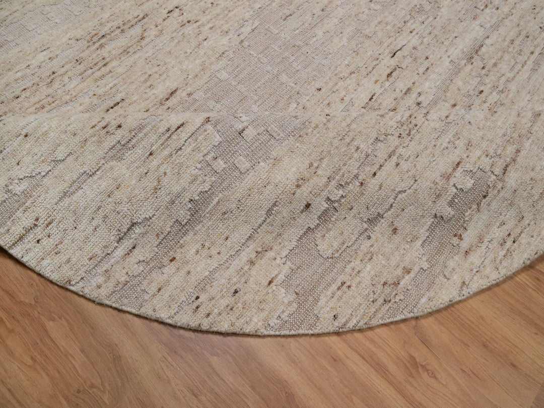 8'0" x 8'0" New Hand Knotted Ivory Wool Round Oriental Rug - MOA10292392