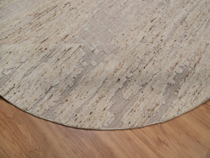 8'0" x 8'0" New Hand Knotted Ivory Wool Round Oriental Rug - MOA10292392