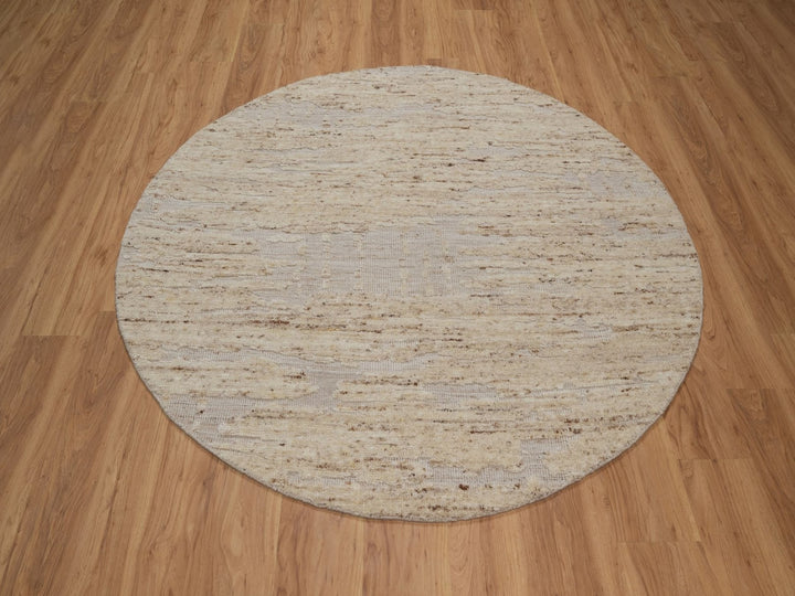 6'0" x 6'0" New Hand Knotted Ivory Wool Round Oriental Rug - MOA10292393