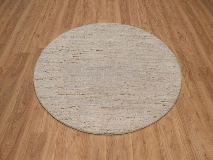 5'0" x 5'0" New Hand Knotted Ivory Wool Round Oriental Rug - MOA10292394