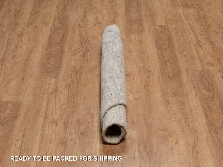 5'0" x 5'0" New Hand Knotted Ivory Wool Round Oriental Rug - MOA10292394