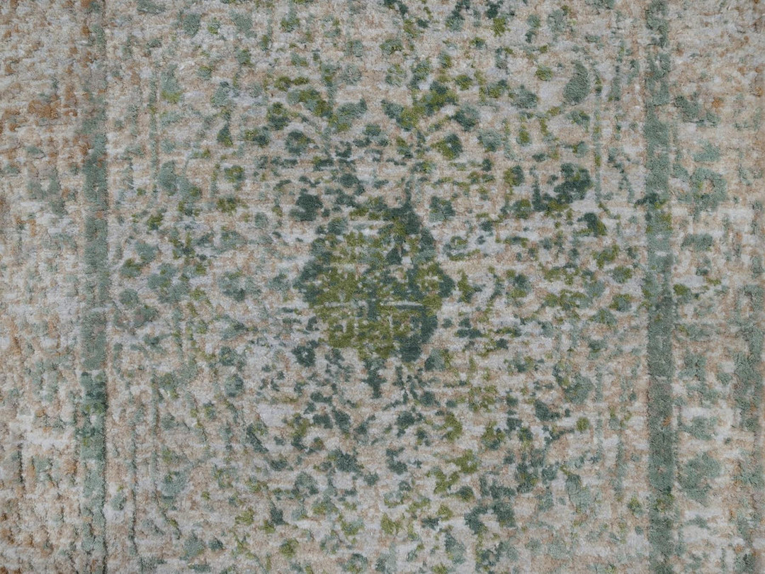 2'0" x 3'1" New Hand Knotted Green Wool & Silk Rectangle Oriental Rug - MOA10292395