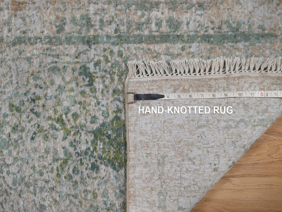 2'0" x 3'1" New Hand Knotted Green Wool & Silk Rectangle Oriental Rug - MOA10292395