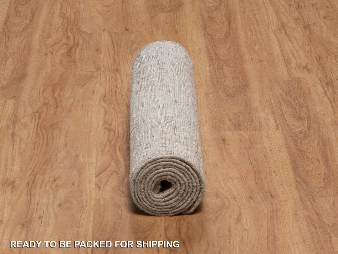 2'7" x 10'2" New Hand Knotted Ivory Wool Runner Oriental Rug - MOA10292396