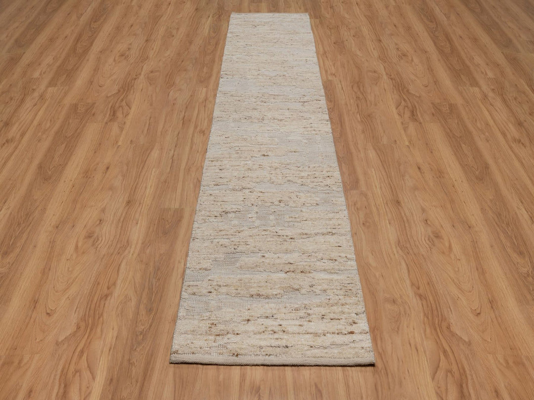 2'8" x 12'1" New Hand Knotted Ivory Wool Runner Oriental Rug - MOA10292397