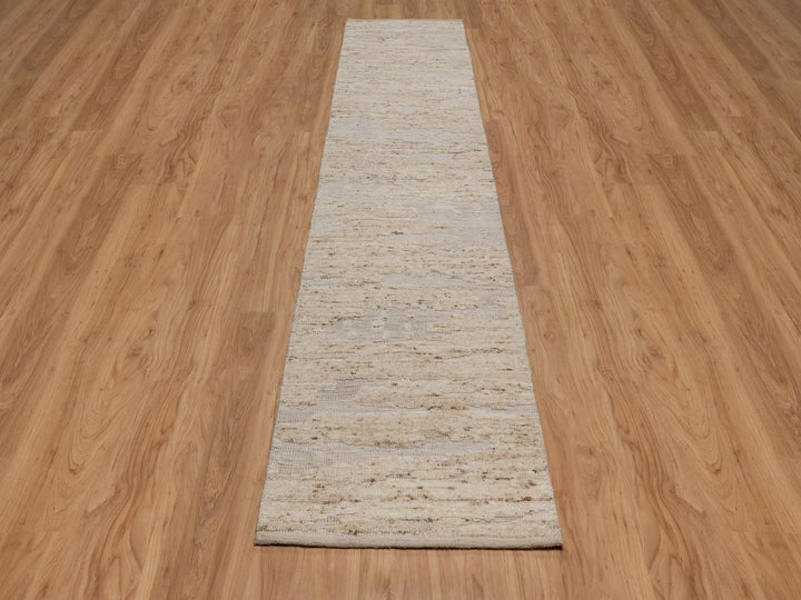 2'8" x 12'1" New Hand Knotted Ivory Wool Runner Oriental Rug - MOA10292397