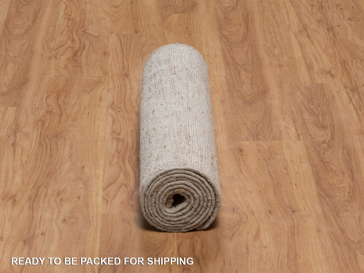 2'8" x 12'1" New Hand Knotted Ivory Wool Runner Oriental Rug - MOA10292397