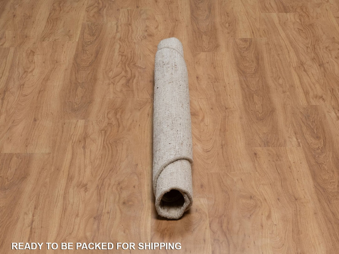 4'11" x 4'11" New Hand Knotted Ivory Wool Round Oriental Rug - MOA10292398