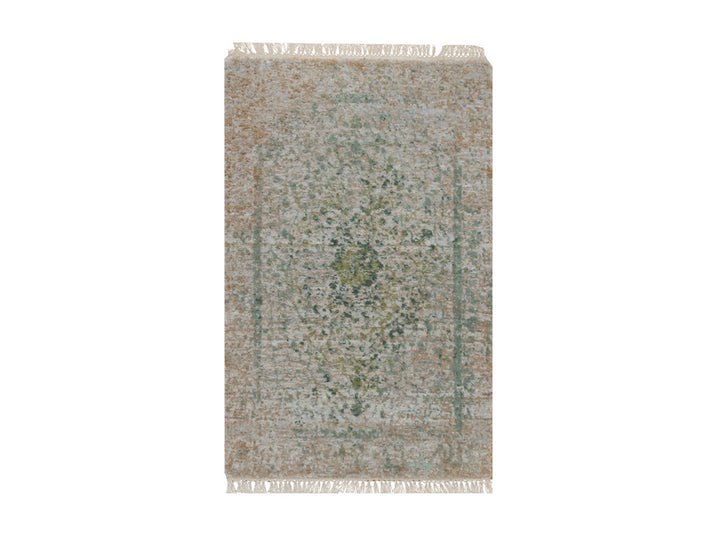 2'0" x 3'1" New Hand Knotted Green Wool & Silk Rectangle Oriental Rug - MOA10292399