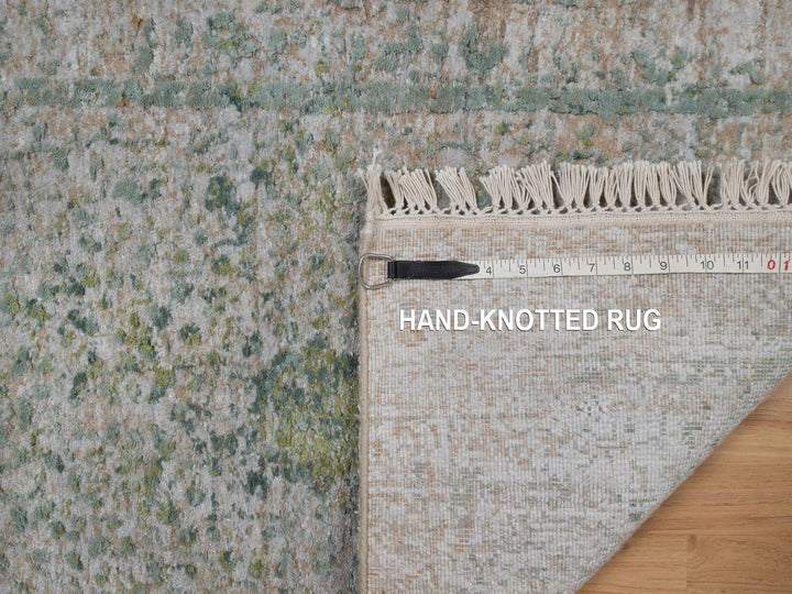 2'0" x 3'1" New Hand Knotted Green Wool & Silk Rectangle Oriental Rug - MOA10292399