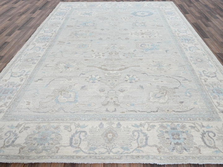 8'11" x 11'10" New Hand Knotted Grey Wool Rectangle Oriental Rug - MOA102923