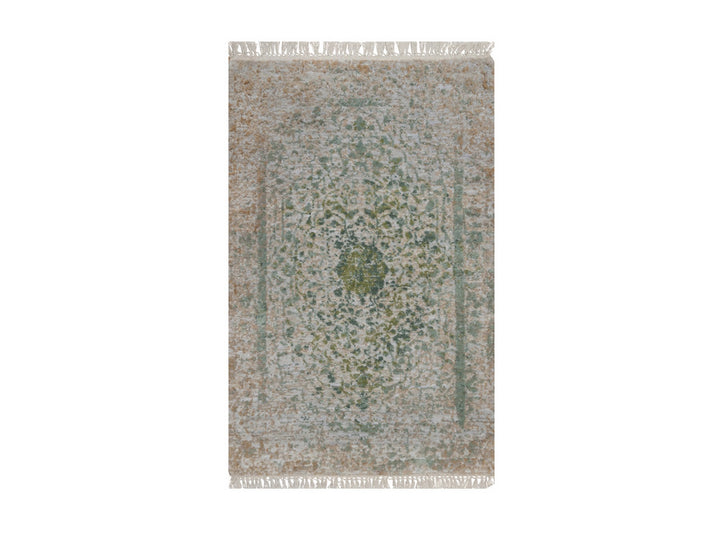 1'11" x 3'1" New Hand Knotted Green Wool & Silk Rectangle Oriental Rug - MOA10292400