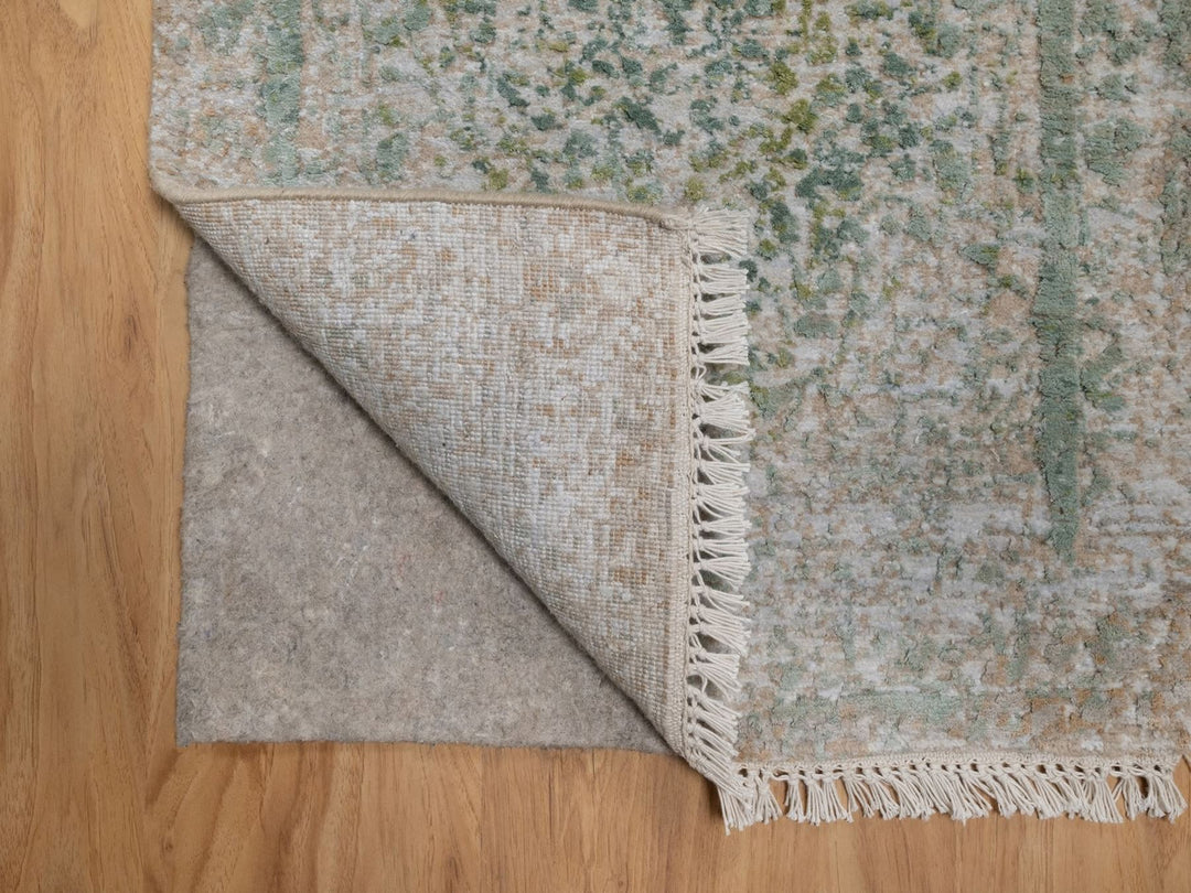 1'11" x 3'1" New Hand Knotted Green Wool & Silk Rectangle Oriental Rug - MOA10292400