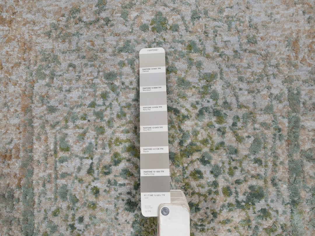 1'11" x 3'1" New Hand Knotted Green Wool & Silk Rectangle Oriental Rug - MOA10292400