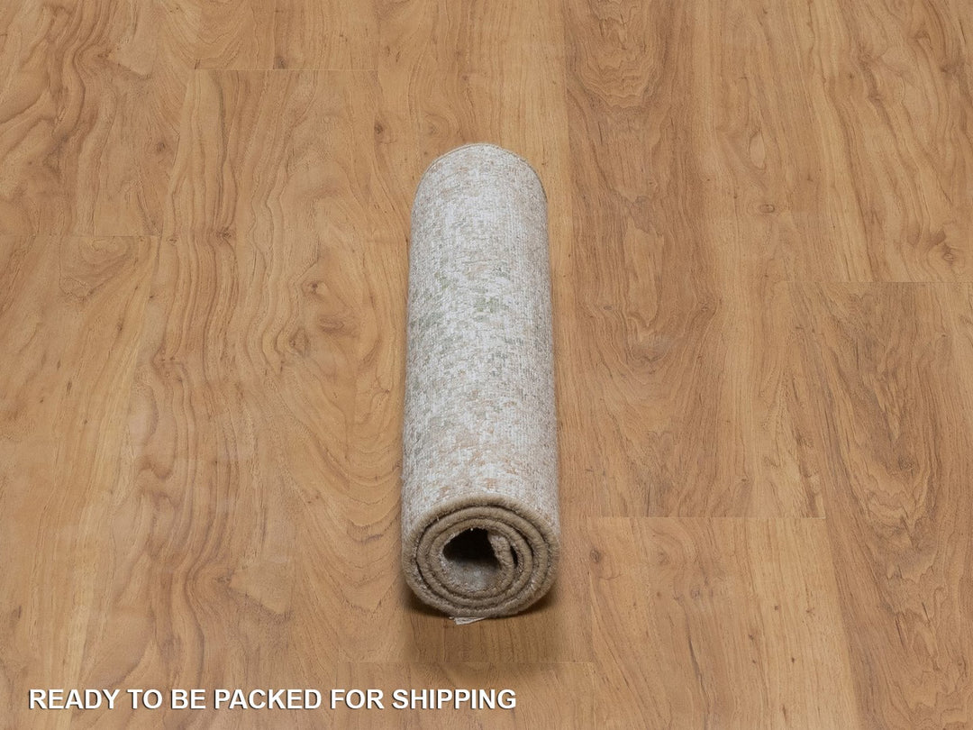 1'11" x 3'1" New Hand Knotted Green Wool & Silk Rectangle Oriental Rug - MOA10292400