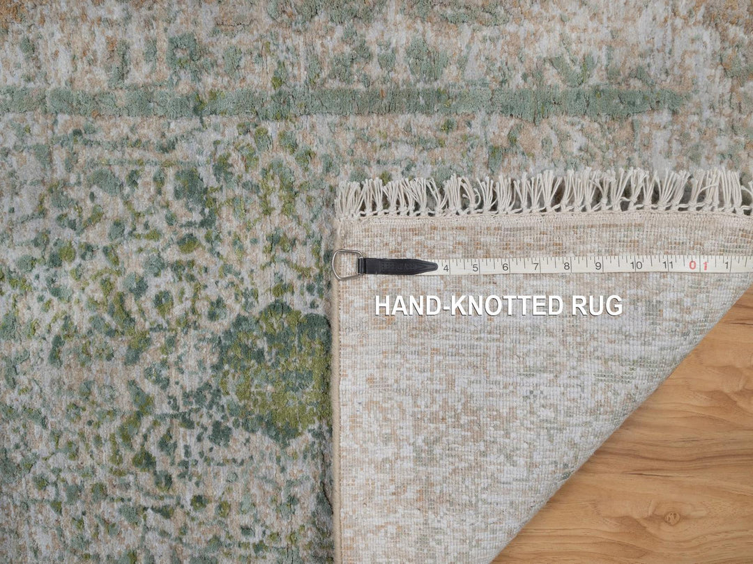 1'11" x 3'1" New Hand Knotted Green Wool & Silk Rectangle Oriental Rug - MOA10292400