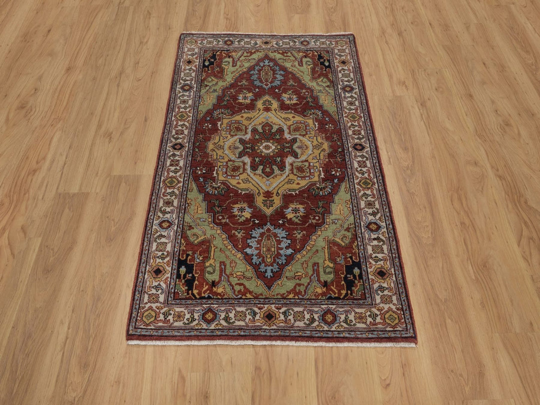 3'1" x 5'2" New Hand Knotted Red Wool Rectangle Oriental Rug - MOA10292402