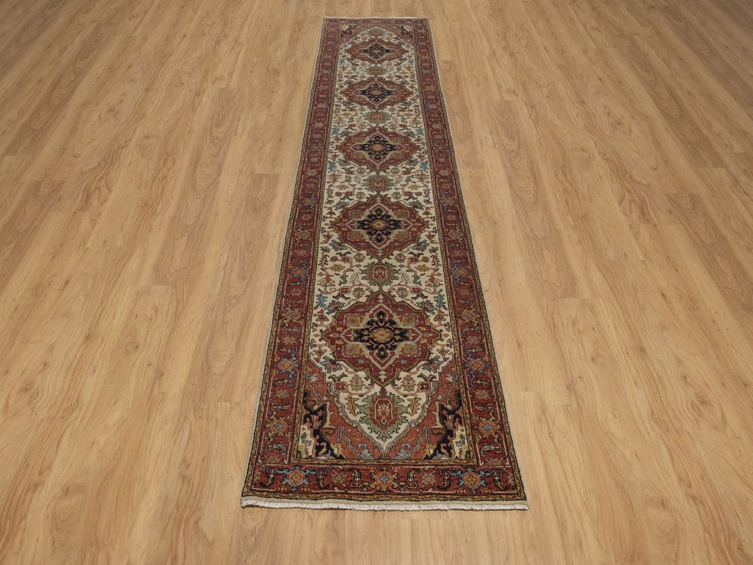 2'7" x 12'1" New Hand Knotted Ivory Wool Runner Oriental Rug - MOA10292404