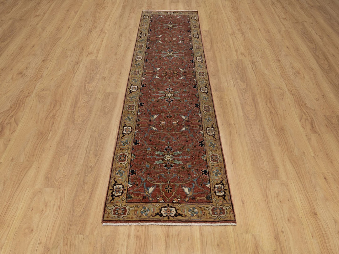 2'8" x 10'1" New Hand Knotted Red Wool Runner Oriental Rug - MOA10292406