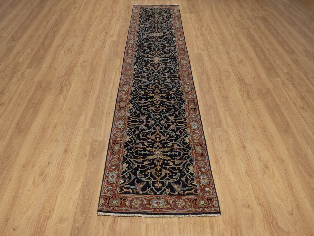 2'7" x 12'2" New Hand Knotted Blue Wool Runner Oriental Rug - MOA10292408