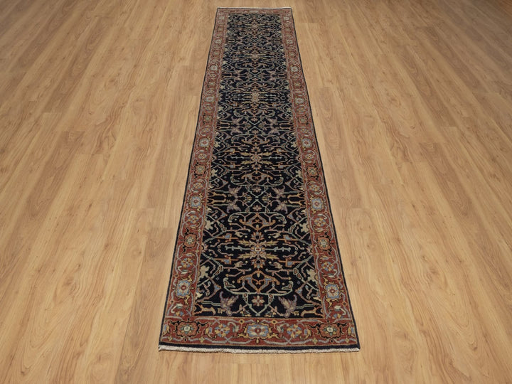 2'7" x 12'2" New Hand Knotted Blue Wool Runner Oriental Rug - MOA10292408