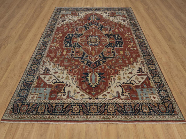 8'0" x 10'1" New Hand Knotted Red Wool Rectangle Oriental Rug - MOA10292411