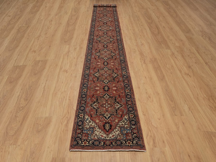 2'7" x 17'11" New Hand Knotted Red Wool Runner Oriental Rug - MOA10292412