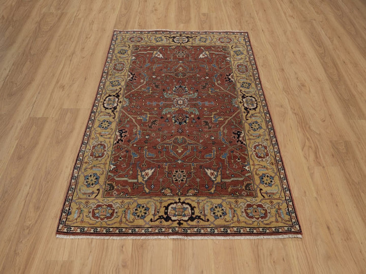 4'0" x 6'0" New Hand Knotted Red Wool Rectangle Oriental Rug - MOA10292414