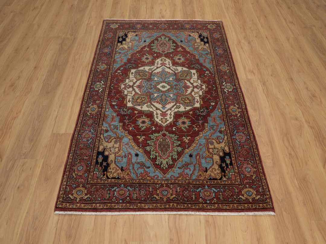 4'1" x 6'2" New Hand Knotted Red Wool Rectangle Oriental Rug - MOA10292415