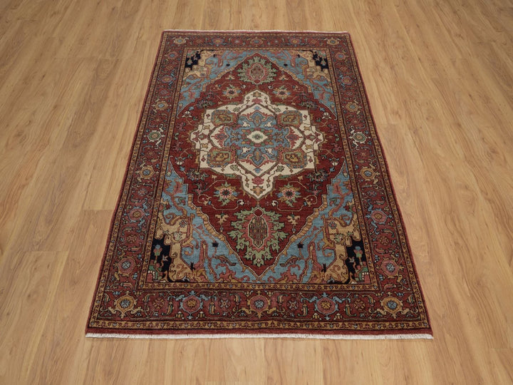 4'1" x 6'2" New Hand Knotted Red Wool Rectangle Oriental Rug - MOA10292415